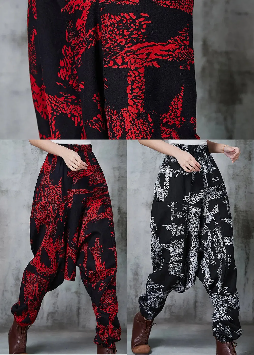 White Print Cotton Harem Pants Oversized Spring JK1012