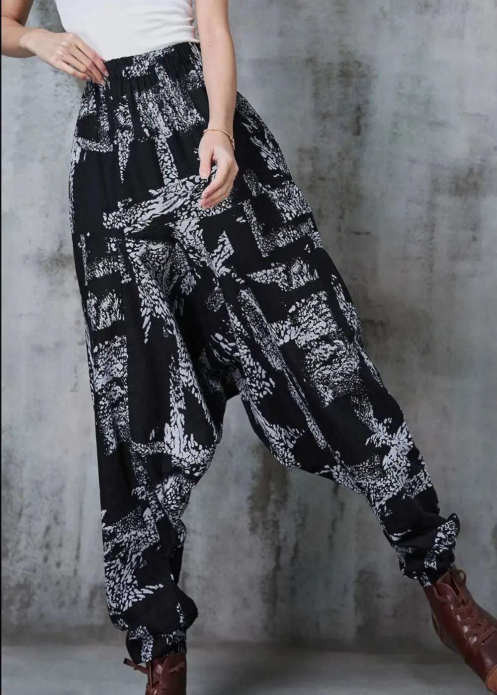 White Print Cotton Harem Pants Oversized Spring JK1012