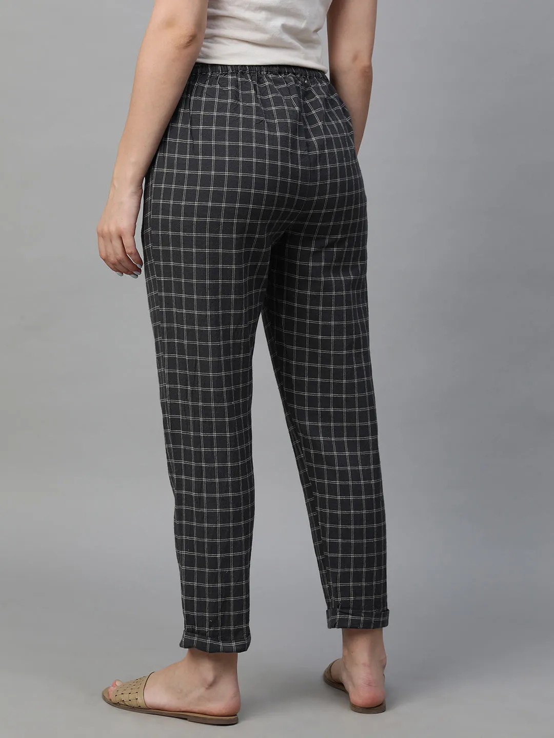 Women's Black Cotton Linen Regular Fit Pant