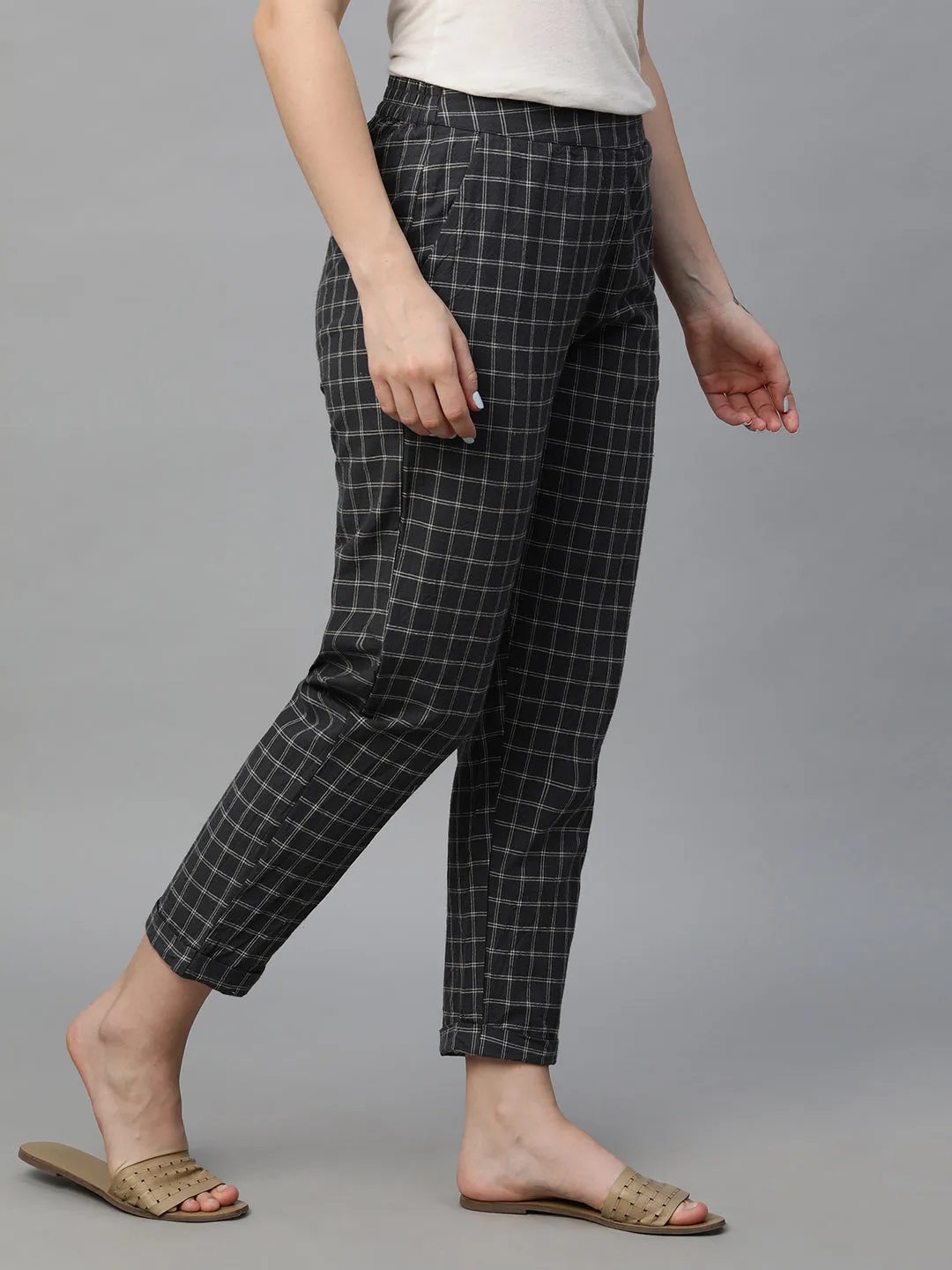 Women's Black Cotton Linen Regular Fit Pant