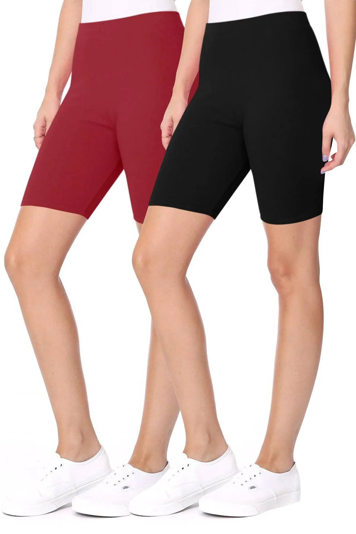 Women's Casual Seamless Elastic High Waist Running Yoga Biker Shorts Pants (Pack of 2)