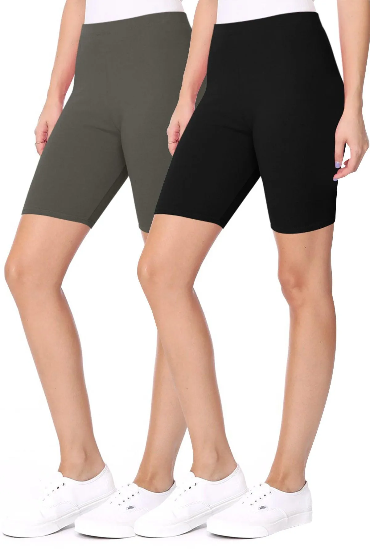 Women's Casual Seamless Elastic High Waist Running Yoga Biker Shorts Pants (Pack of 2)