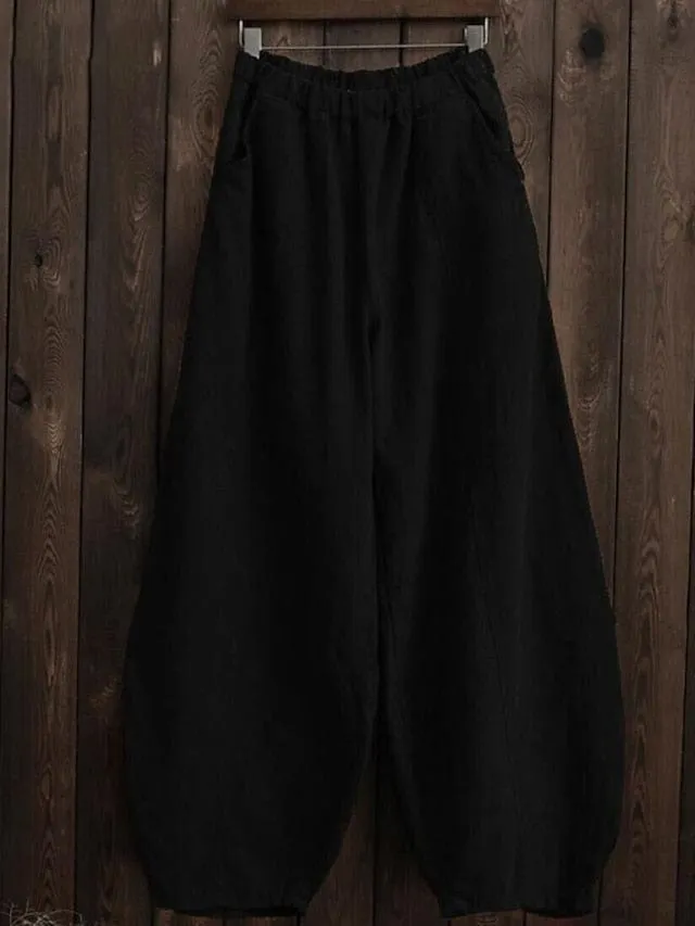 Women's Cotton Wide Leg Gauchos Pants with Pockets